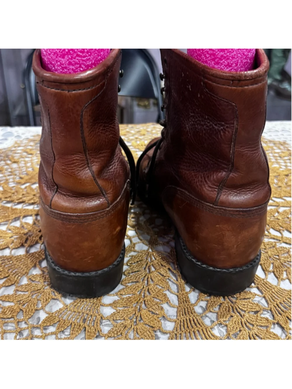 Ariat Leather Lace-Up Work Boots Brown Men's 8 Women's 10